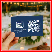 Your Logo Here Simple Modern Navy Blue QR Code 名刺