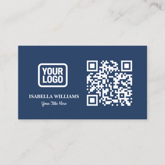 Your Logo Here Simple Modern Navy Blue Website QR 名刺 (正面)