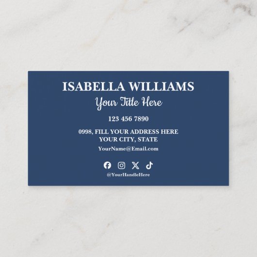 Your Logo Here Simple Modern Navy Blue Website QR 名刺 (裏面)