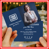 Your Logo Here Simple Modern Photo Navy Blue 名刺