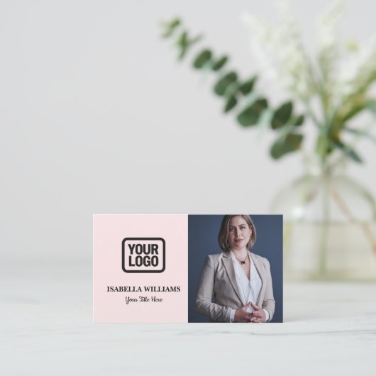 Your Logo Here Simple Modern Pink Photo 名刺 (スタンド正面)