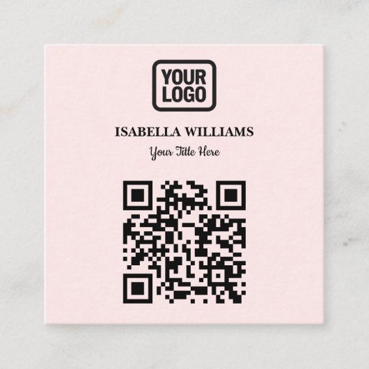 Your Logo Here Simple Modern Pink Website QR Code スクエア名刺 (正面)