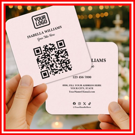 Your Logo Here Simple Modern Pink Website QR Code スクエア名刺