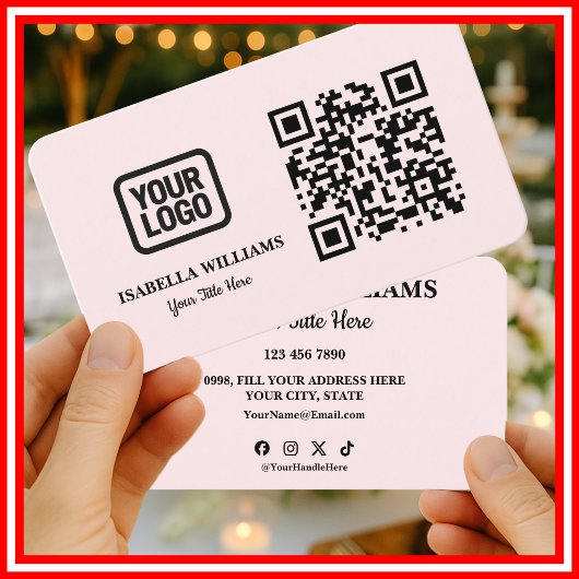 Your Logo Here Simple Modern Pink Website QR Code 名刺