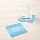 Your Logo & Modern Simple Ombre | Light Blue スクエアペーパーコースター (インサイチュ)