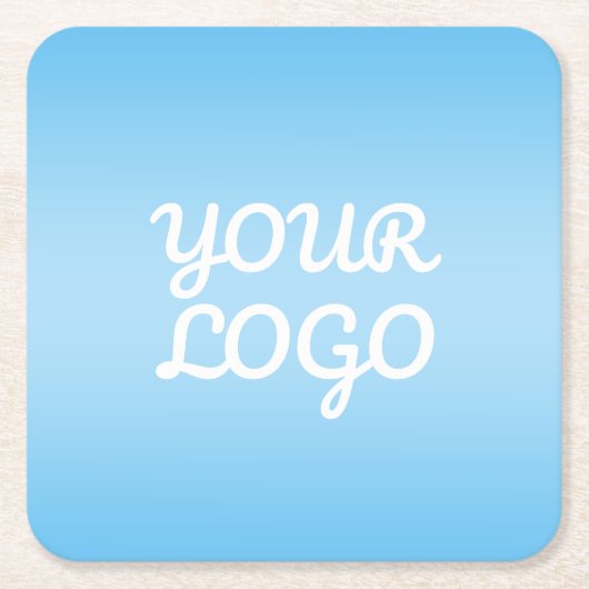 Your Logo & Modern Simple Ombre | Light Blue スクエアペーパーコースター (正面)