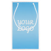 Your Logo & Modern Simple Ombre | Light Blue スモールペーパーバッグ (裏面)