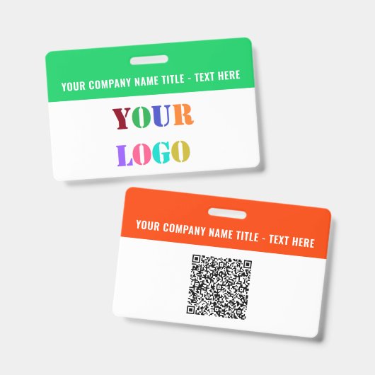 Your Logo or Photo and QR Code Business Name Badge バッジ (正面＆裏面)