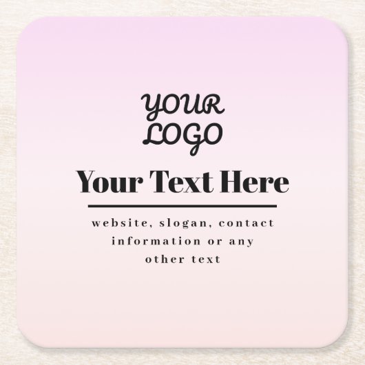 Your Logo & Text | Pink & Peach Ombre スクエアペーパーコースター (正面)