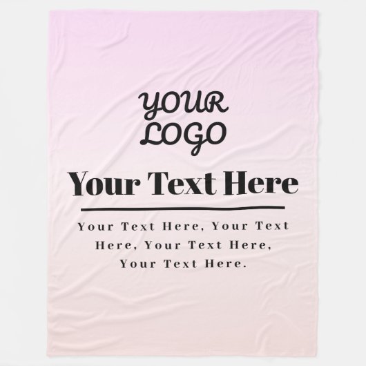 Your Logo & Text | Pink & Peach Ombre フリースブランケット (正面)