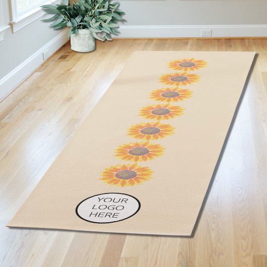 Your Logo Yoga Studio Water colors Sunflowers ヨガマット