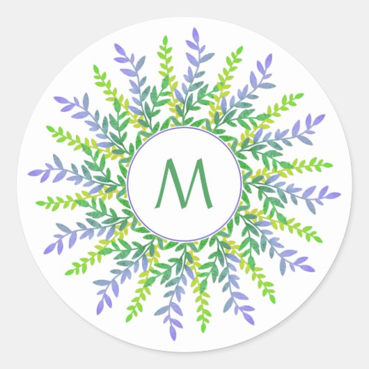 Your Monogram in a Leaf Frameスタンプ ラウンドシール (正面)