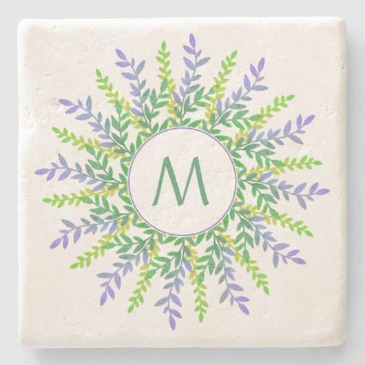 Your Monogram in a Leaf Frame石コースター ストーンコースター (正面)