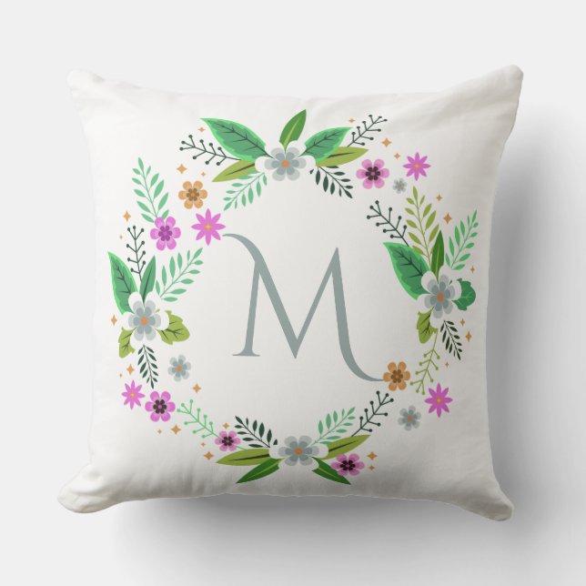Your Monogram in Flower Frame装飾用クッション クッション (正面)