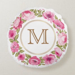 Your Monogram in Flower Frame装飾用クッション ラウンドクッション