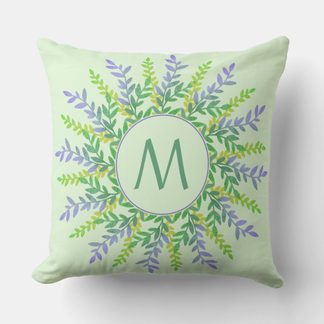 Your Monogram in Leaf Frame装飾用クッション アウトドアクッション (正面)