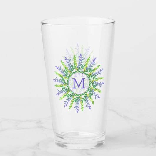 Your Monogram in Leaf Frame pint glass タンブラーグラス (正面)