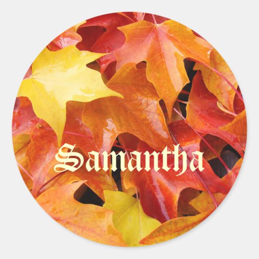 Your Nameステッカー封筒用シール紅葉 ラウンドシール (正面)