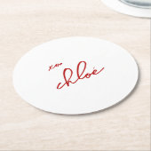 「Your Name」ラブ レッド タイポグラフィ ラウンドペーパーコースター (アングル)