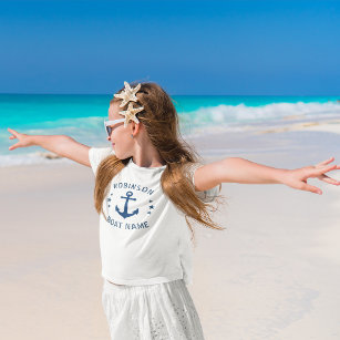 Your Name & Boat Vintage Anchor Stars Blue & White Tシャツ