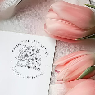Your Name Book & Flowers "From the Library of" ラバースタンプ