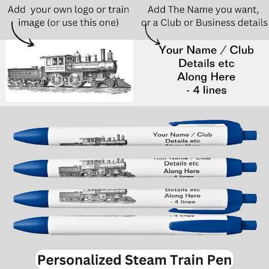 Your Name Club Business Logo image etc Steam Train 青ボールペン