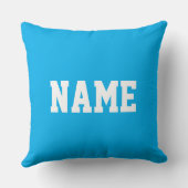 YOUR NAME Fun White Athletic Text On Azure Blue クッション (裏面)