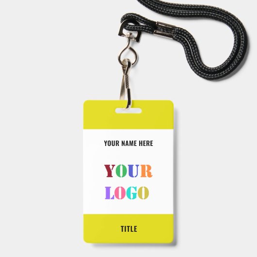 Your Name Logo Info Branded Business Badge Example バッジ (裏面（ネックストラップ付）)