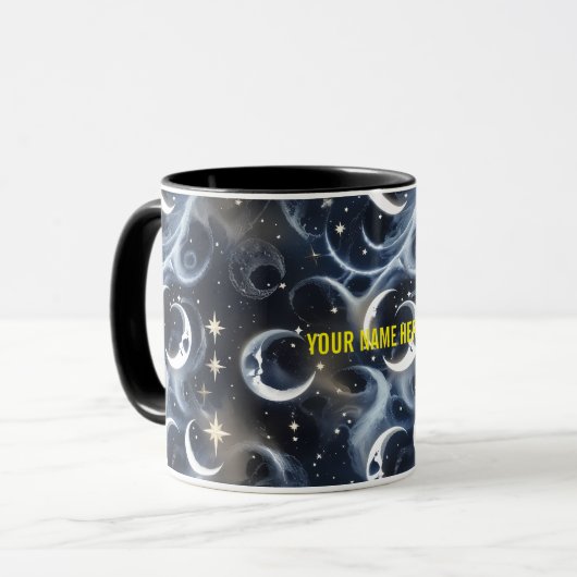 Your Name Mugs – Metallic Silver Moon Phase Luxury マグカップ (正面左)