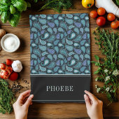 Your Name On Elegantレトロブルーペイズリーパターン キッチンタオル