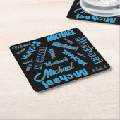 Your name pattern monogram blue red black colour スクエアペーパーコースター (アングル)