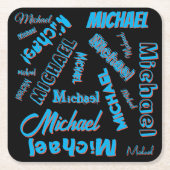 Your name pattern monogram blue red black colour スクエアペーパーコースター (正面)