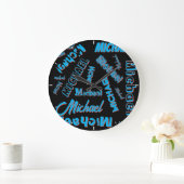 Your name pattern monogram blue red black colour ラージ壁時計 (ホーム)