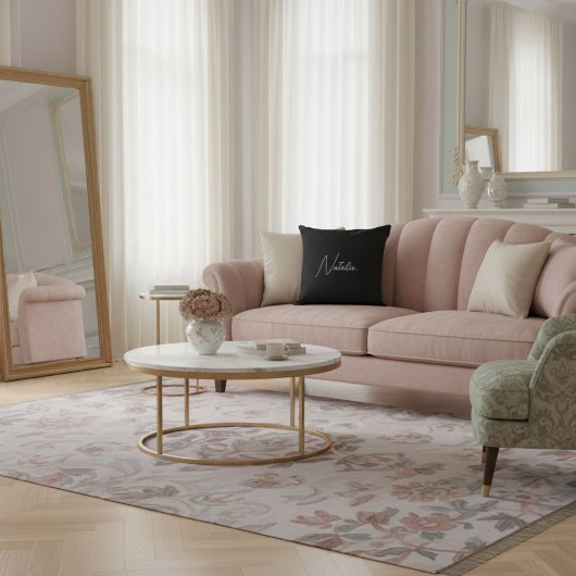  Your name script elegant chic black and white  クッション