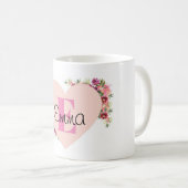 YOUR NAME/TEXT/ Pink Floral Monogram コーヒーマグカップ (正面右)