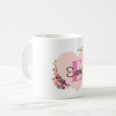 YOUR NAME/TEXT/ Pink Floral Monogram コーヒーマグカップ (正面左)