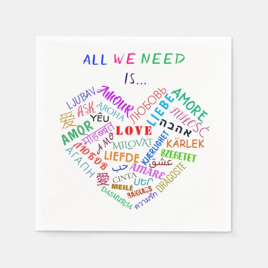 Your Napkins with Love文字数々の言語 スタンダードカクテルナプキン (正面)