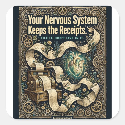 "Your Nervous System Keeps the Receipts" Tシャツ スクエアシール (正面)