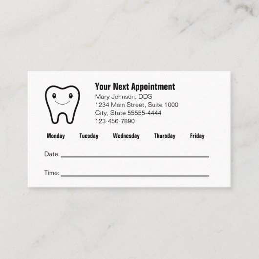 Your Next Appointment Dentist's Office Reminder 予約カード (正面)