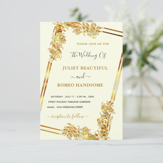 Your Own Design Art Framed Gold Wedding Invitation (スタンド正面)