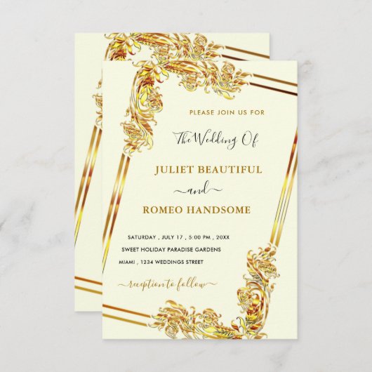 Your Own Design Art Framed Gold Wedding Invitation (正面/裏面)