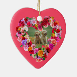 Your Own Dog Photo Mother's Dayバラハート セラミックオーナメント