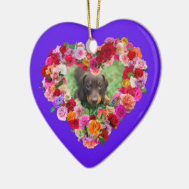 Your Own Dog Photo Mother's Dayバラハート セラミックオーナメント