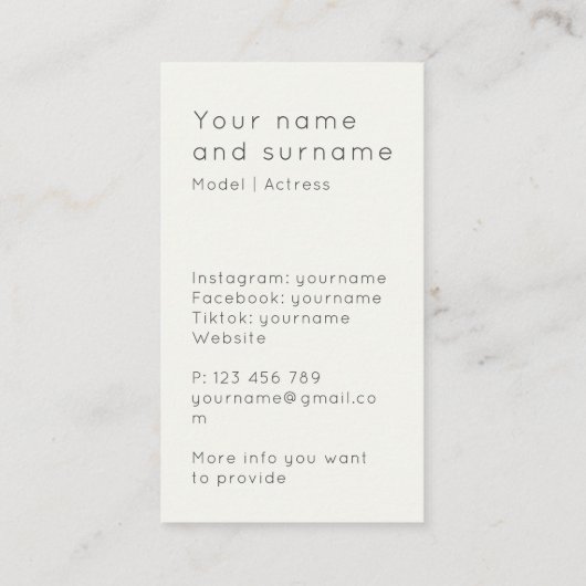 Your own photo model Actress Business Card 名刺 (裏面)