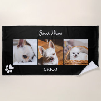 Your pet dog chihuahua custom photos collage name ビーチタオル