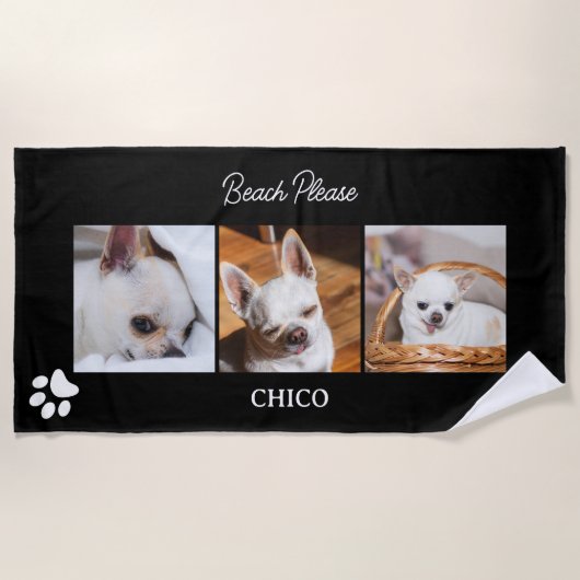 Your pet dog chihuahua custom photos collage name ビーチタオル (正面)
