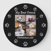 Your pet dog custom photo collage best friend name ラージ壁時計 (正面)