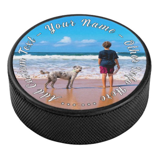 Your Pet Photo Hockey Puck Gift Custom Text Name アイスホッケーパック (3/4)