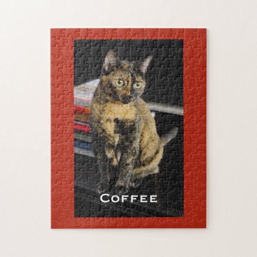 Your Pet Photo, Name, Red Background, Personalized ジグソーパズル (縦)