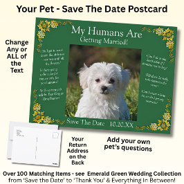 Your Pet Photo Save The Date Emerald Green & Gold ポストカード
